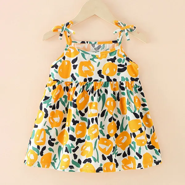 【18M-7Y】Girls Sweet Flower Print Sling Dress - Popopieshop.com 