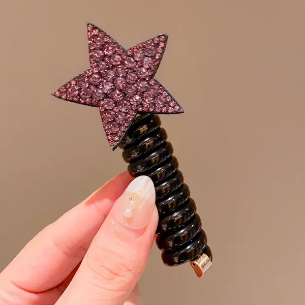 Girls Fashionable Rhinestone Star Hair-Safe Phone Cord Hairband Headwear - Popopieshop.com 