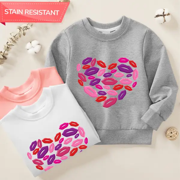 【12M-9Y】Unisex Cotton Stain Resistant Valentine's Day Heart Shaped Lip Print Long Sleeve Sweatshirt - Popopieshop.com 