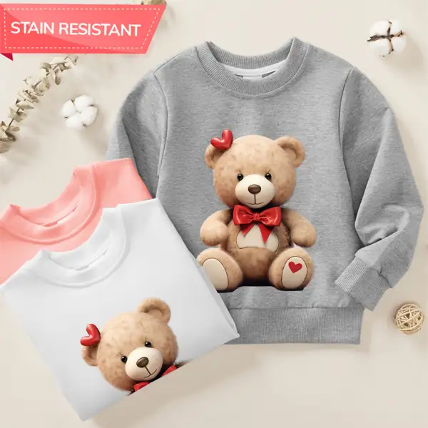 【12M-9Y】Unisex Cotton Stain Resistant Valentine's Day Bear Print Long Sleeve Sweatshirt - Popopieshop.com 