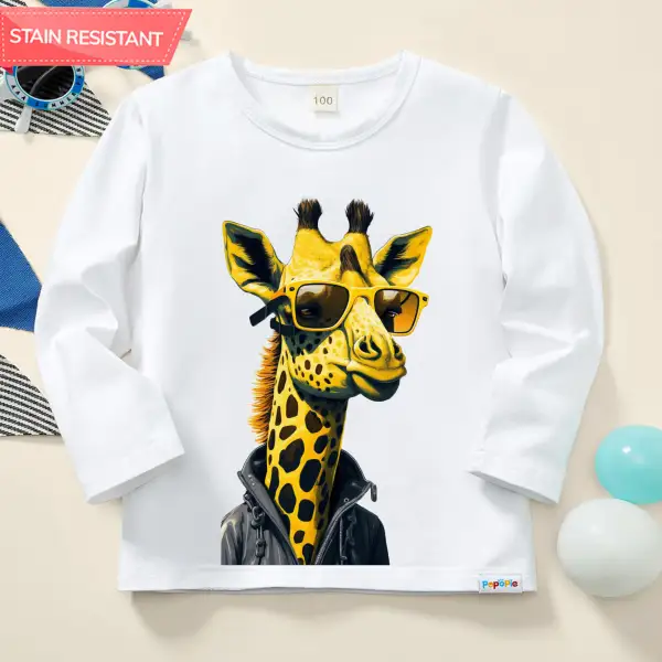 【12M-9Y】Boy Cute Cartoon Giraffe Print Cotton Stain Resistant Long Sleeve T-shirt Only $13.99 - Popopieshop.com 