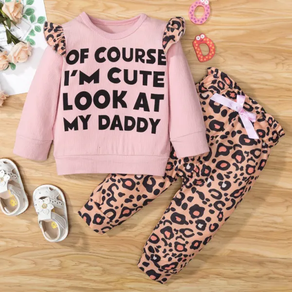 【6M-24M】Girls Cute Letter Print Round Neck Long Sleeve Sweatshirt and Leopard Print Pants Set - Popopieshop.com 