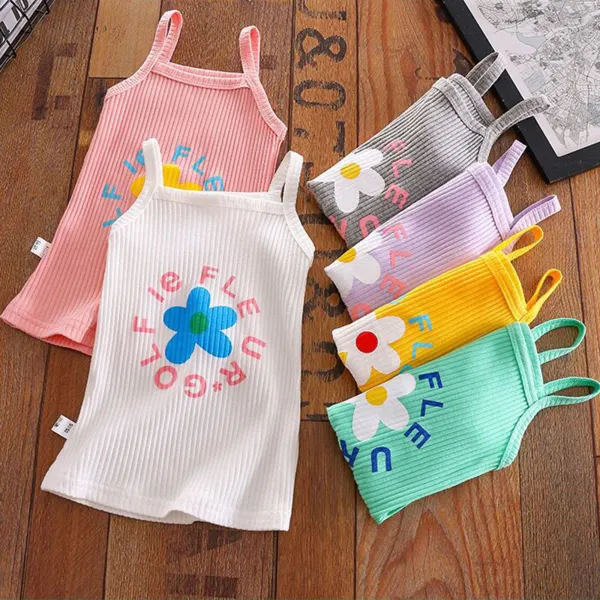 【12M-6Y】Girl Casual Cute Cotton Flower Letter Print Multicolor Camisole - Popopieshop.com 