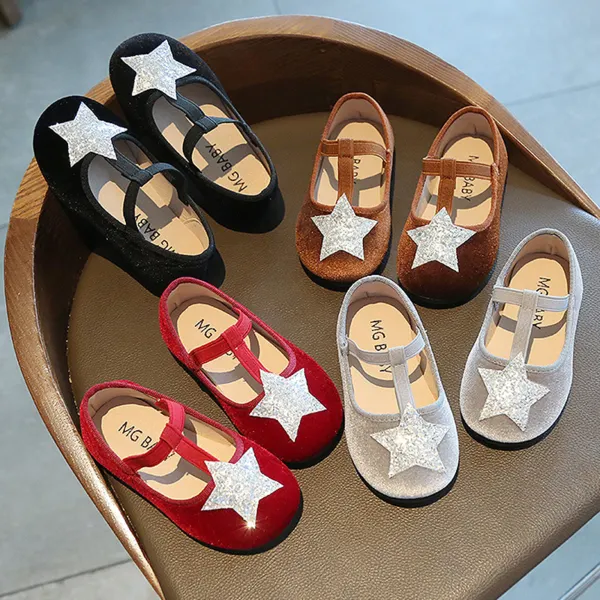 Girl Casual Fashion Velvet Sequin Star Soft Bottom Princess Shoes - Popopieshop.com 