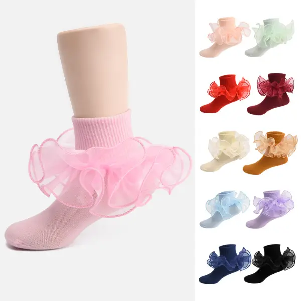 【1Y-10Y】Girls Multicolor Ruffled Cotton Socks - Popopieshop.com 