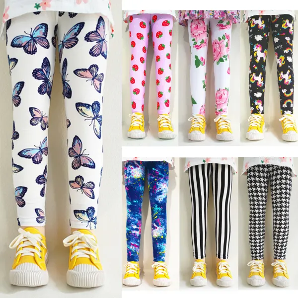 【2Y-10Y】Girls Butterfly And Flower And Cartoon Print Leggings - Popopieshop.com 