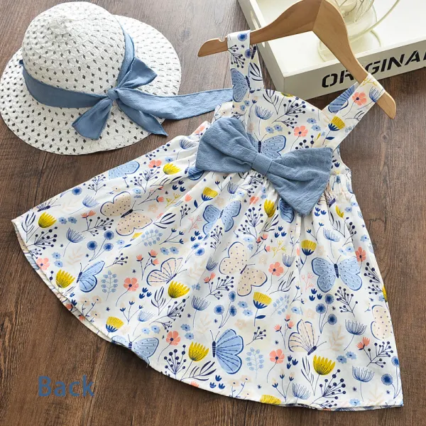 【12M-5Y】2-piece Girls Sweetheart Butterfly And Floral Print Dress With Free Bow Hat - 33386 - Popreal.com 