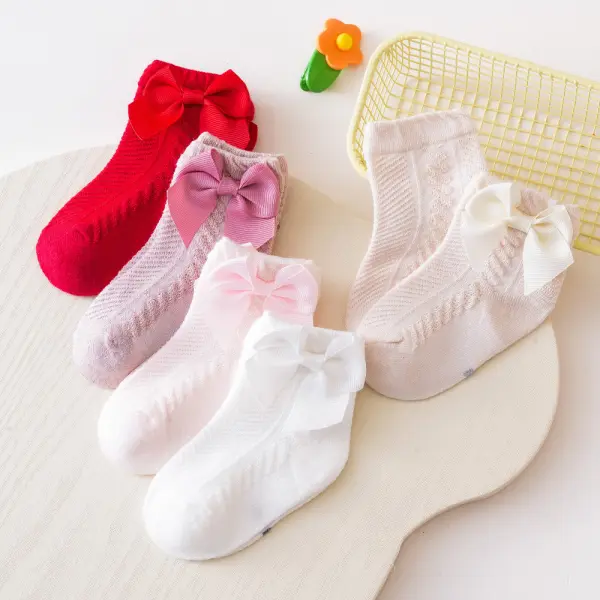 【0M-3Y】Baby Girl Bow Tie Cotton Socks - Popopie.com 