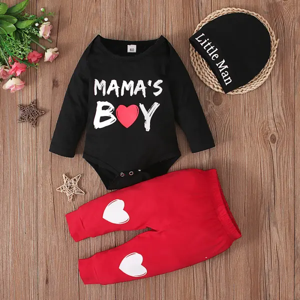 【3M-24M】3-piece Baby Boy Cute Cotton Letter Print Long-sleeved Romper And Pants Set With Hat - Popopieshop.com 