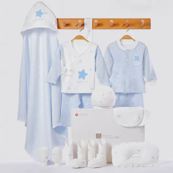 18-Pack Unisex Baby Newborn Cotton Soft Split Set Quilt Pillow Hat Gloves Foot Cover Set Box - Popopieshop.com 
