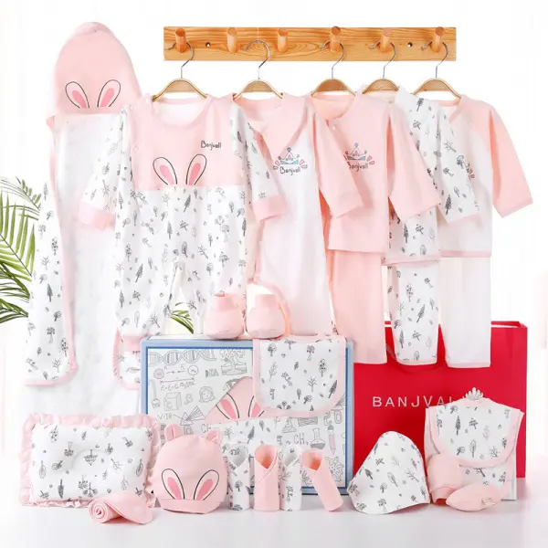 【0M-6M】24-Piece Unisex Baby Cotton Bunny Print Gift Package - Popopieshop.com 
