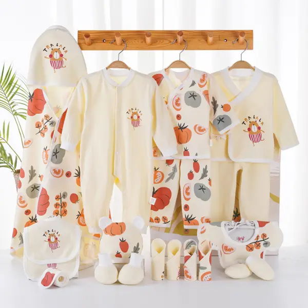 【0M-6M】19-Piece Unisex Baby Cotton Pumpkin Print Gift Package - Popopieshop.com 