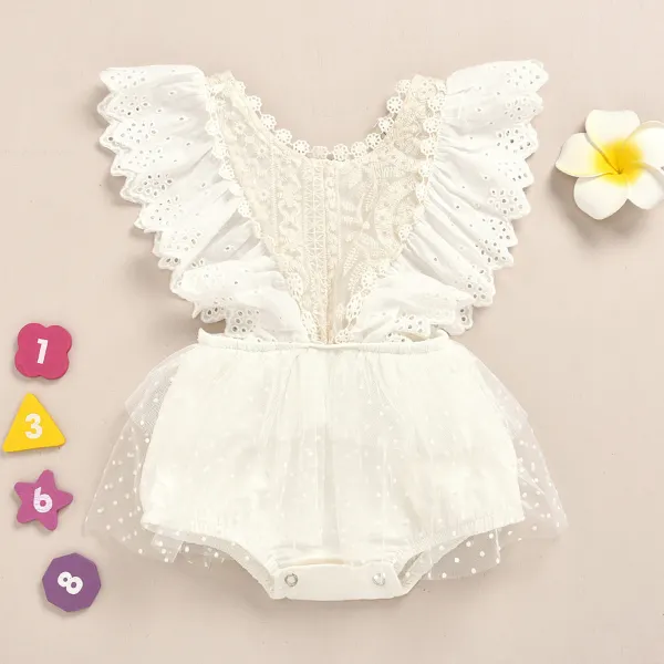 【3M-24M】Baby Girl Cute Fashion Lace Ruffle Mesh Sleeveless Romper - Popopieshop.com 