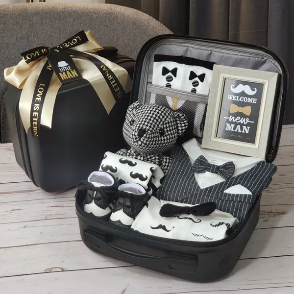 【0M-18M】9-piece Baby Boys Gentleman's Style Romper And Shoes And Accessories Set Gift Package - Popopieshop.com 