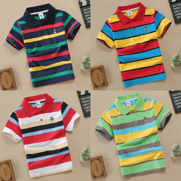 【18M-11Y】Boys Multicolor Cotton Striped Short-sleeved Polo Shirt - Popreal.com 