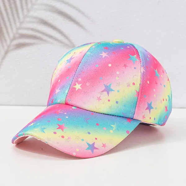 Girl Gradient Rainbow Colors And Star Print Fashionable Cap Hat - Popopieshop.com 