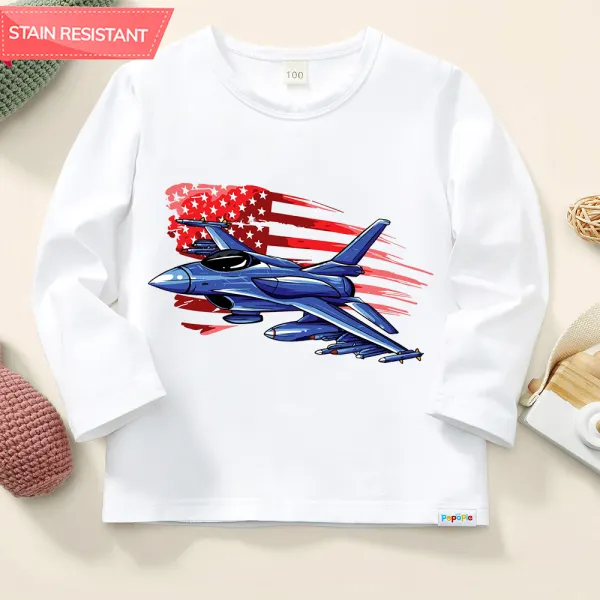 【12M-9Y】Boys Airplane Print Cotton Stain Resistant Long Sleeve T-shirt - Popopieshop.com 