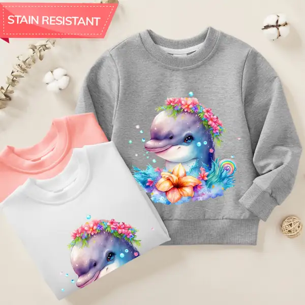 【12M-9Y】Unisex Cotton Stain Resistant Cute Dolphin Print Long Sleeve Sweatshirt - Popopieshop.com 