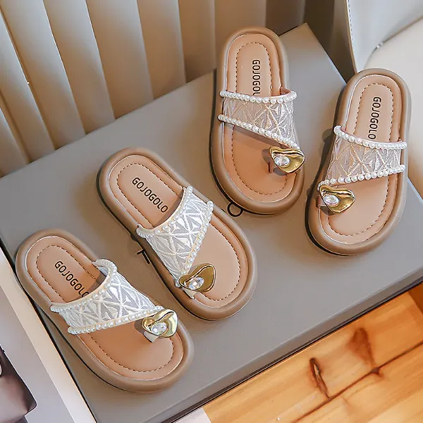 Girls Lace Pearl Slippers - Popopieshop.com 