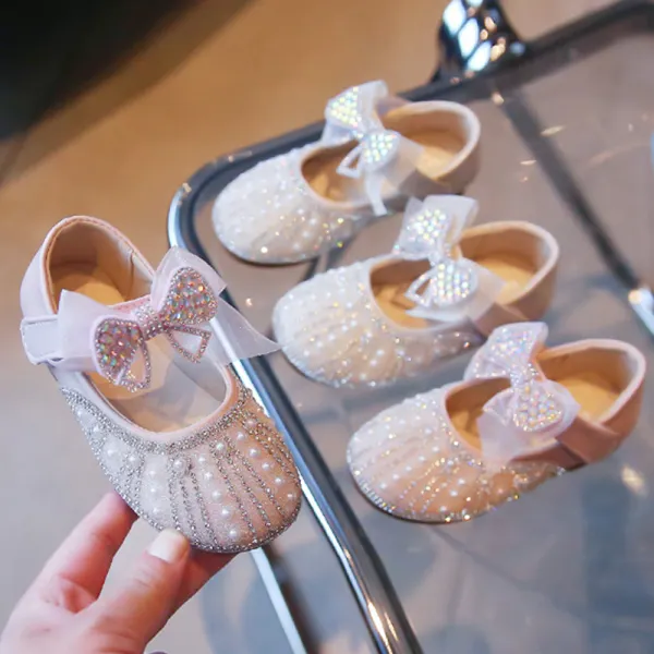 Girls Pearl Bow Leather Shoes - Popopieshop.com 