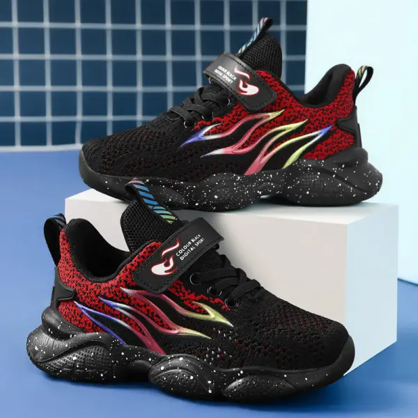 Boy Casual Sports Flame Colorblock Mesh Breathable Soft Sole Sneakers - Popopieshop.com 