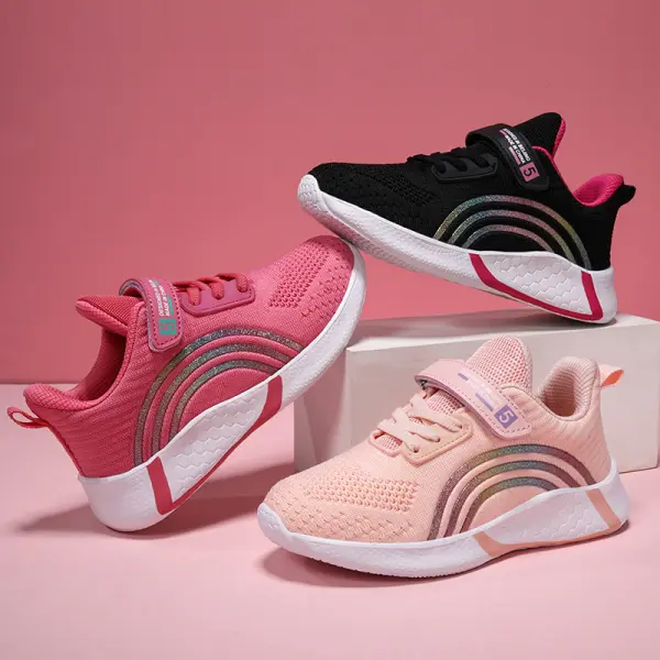 Girl Casual Sports Rainbow Print Mesh Breathable Soft Sole Lightweight Sports Shoes - Popopieshop.com 