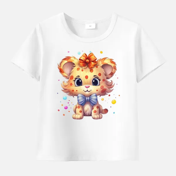 【12M-9Y】Girls Cotton Stain Resistant Leopard Print Short Sleeve Tee Only $11.99 - Popopieshop.com 