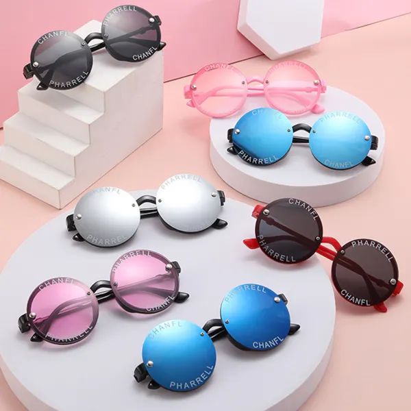 Kids Casual Retro Letter Print Reflective Visor Sunglasses - Popopieshop.com 