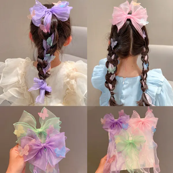 Girl Sweet Chiffon Tulle Bowknot Braided Hair Clip - Popopieshop.com 