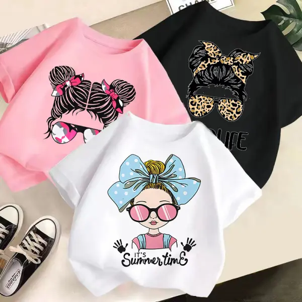 【2Y-10Y】Girl Casual Cotton Cartoon Print Multicolor Short Sleeve T-shirt - 31177 - Popopieshop.com 