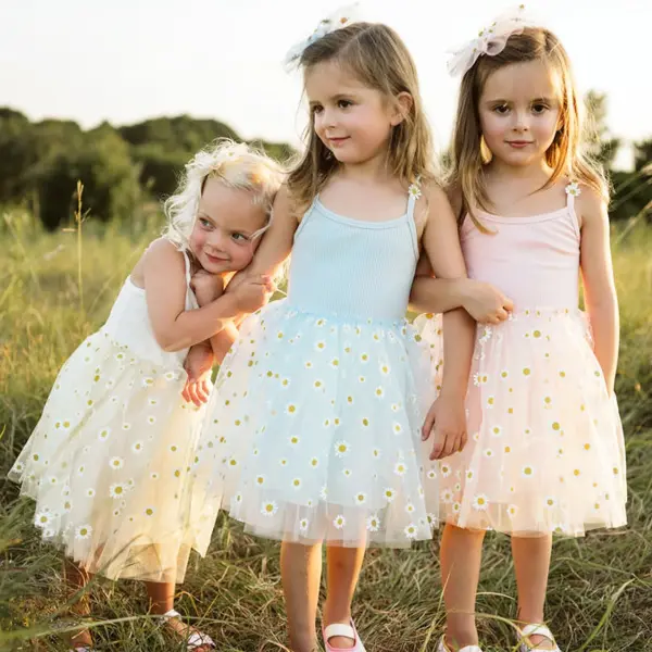【6M-4Y】Girls Multicolor Daisy Mesh Sling Dress - Popopie.com 