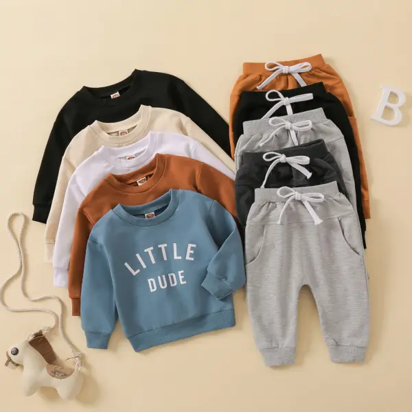 【0M-3Y】Baby Boy Casual Multicolor Letter Print Sweatshirt And Pants Set - Popopieshop.com 