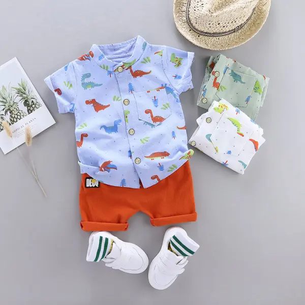 【0M-3Y】Baby Boy Cartoon Print Short Sleeve Shirt And Shorts Set - 8015 - Popopieshop.com 