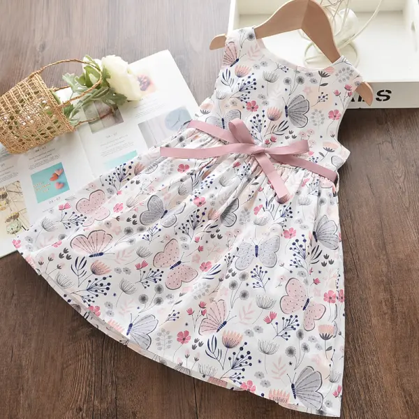 【2Y-7Y】Girls Sweetheart Floral And Butterfly Print Sleeveless Dress - Popopieshop.com 