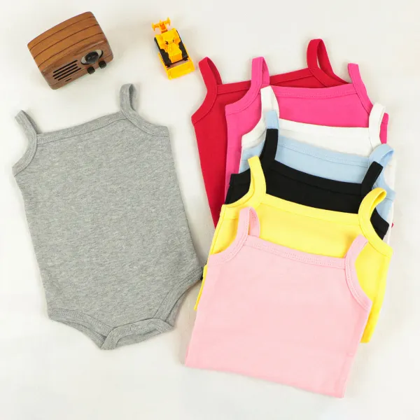 【0M-24M】Baby Girl Cute Solid Color Sling Romper - Popopieshop.com 