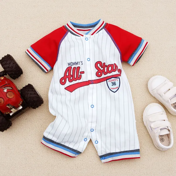 【0M-18M】Baby Boys Cute Letter Printed Baseball Jersey Short Sleeve One Piece - Popopieshop.com 