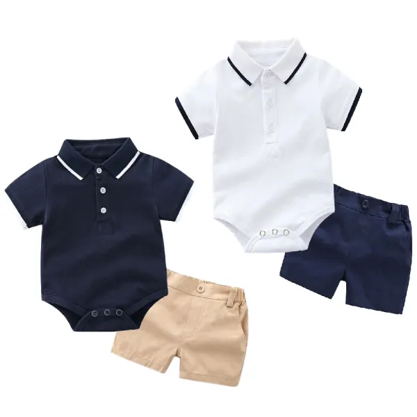 【6M-3Y】2-piece Baby Boys Polo Romper And Shorts Set - Popopieshop.com 