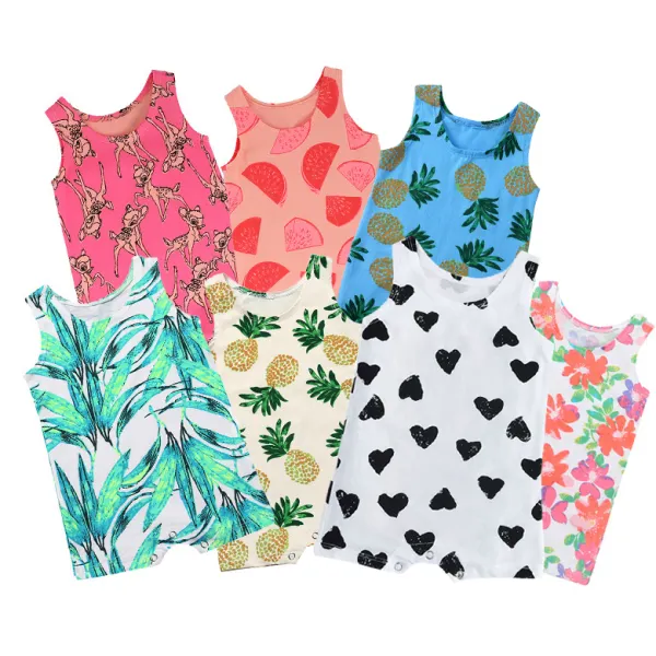【3M-3Y】Unisex Baby Casual Fruit And Animal And Floral Print Sleeveless Romper - Popopieshop.chimpone.com 