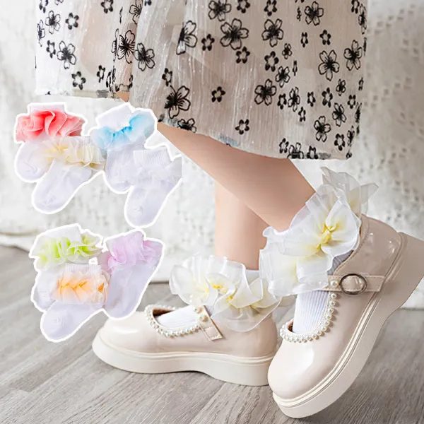 【1Y-10Y】Girls Sweet Gradient Color Ruffle Socks - Popopieshop.com 