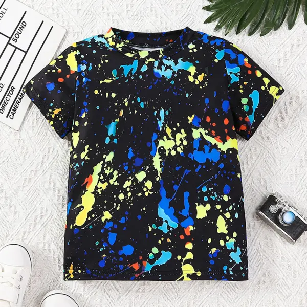 【2Y-8Y】Boys Fashion Cool Luminous Colorful Graffiti Print Short Sleeve T-shirt Only $10.99 - Popopieshop.com 