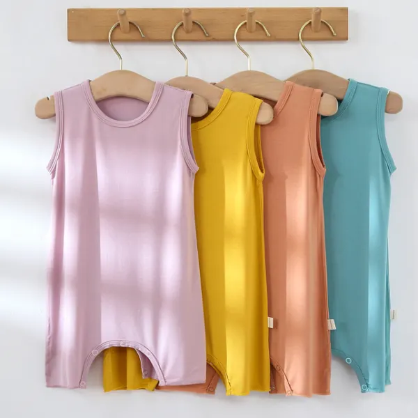 【3M-24M】Unisex Baby Solid Color Romper Comfortable Sleeveless Romper - Popopieshop.com 