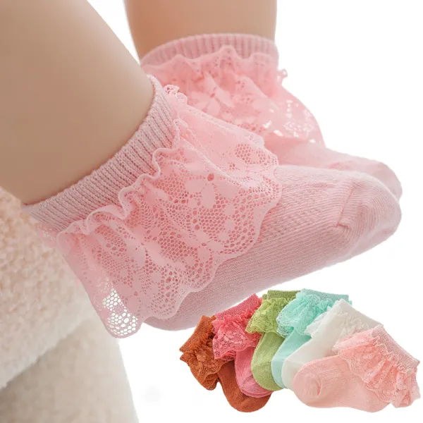 【0M-3Y】Baby Girls Sweet Floral Embroidered Lace Ruffle Design Socks - Popopieshop.com 