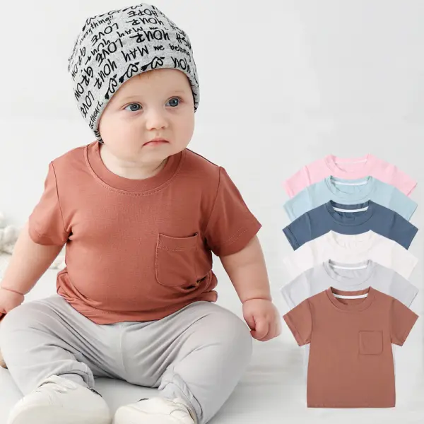 【3M-3Y】Unisex Baby Comfortable Solid Color Short Sleeve T-shirt - Popopieshop.com 