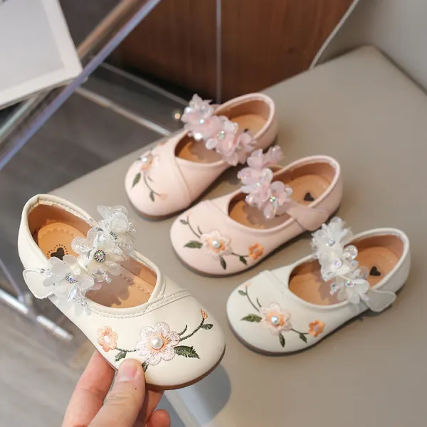 Girls Sweet Flower Embroidery PU Shoes - 33405 - Popopieshop.com 