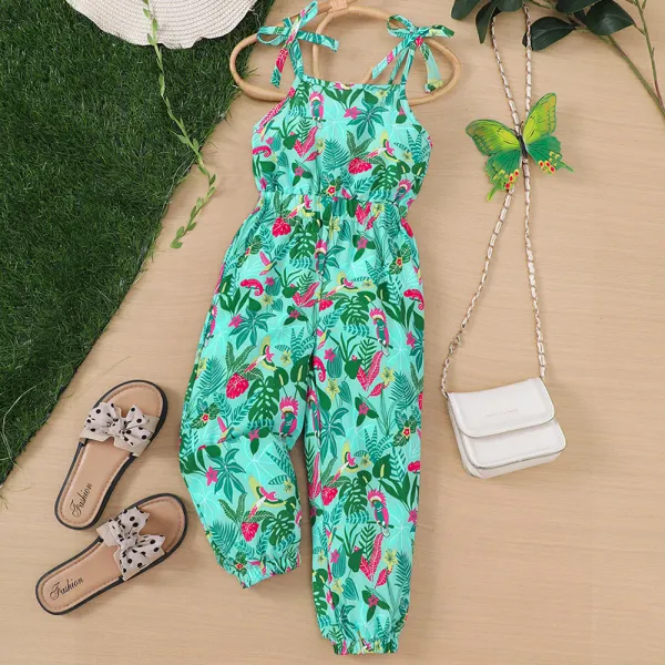 【18M-6Y】Girls Fashion Summer Floral Print Suspender Jumpsuit - Popreal.com 