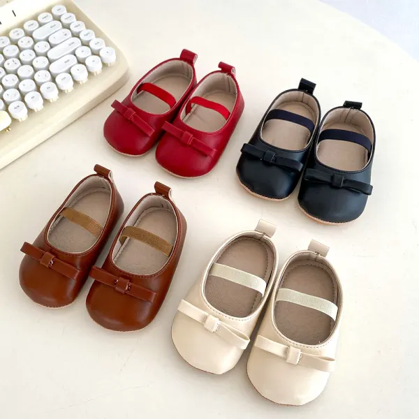 Baby Girl Cute Solid Color Non-slip Wear-resistant Soft-soled Bow Flats Shoes - Popopieshop.com 