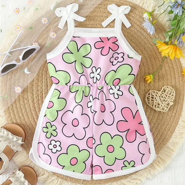 【6M-4Y】Girls Multicolor Floral Print Sling Jumpsuit - Popopieshop.com 
