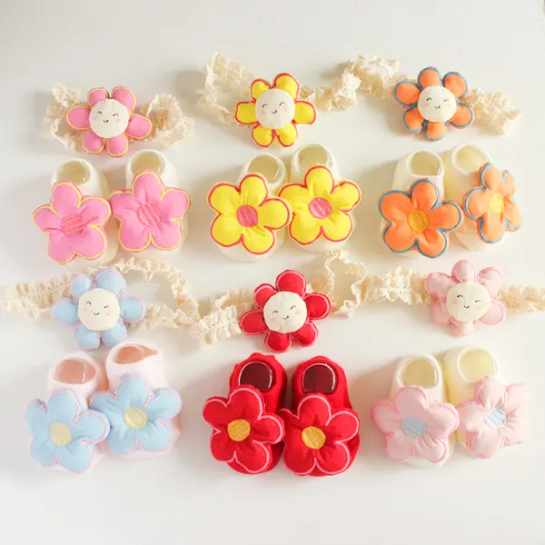Newborn Baby Girl Cute Flower Hairband And Socks Set - Popopieshop.com 