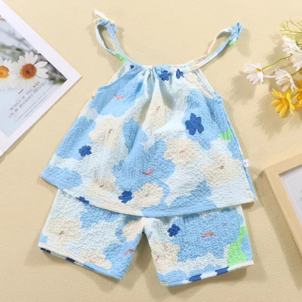 【12M-8Y】2-piece Girls Sweet Floral Print Cami Top And Shorts Set - 34676 - Popopieshop.com 