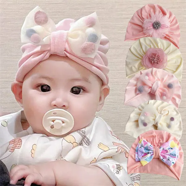 Baby Girl Pom Pom Bow Hat - Popopieshop.com 
